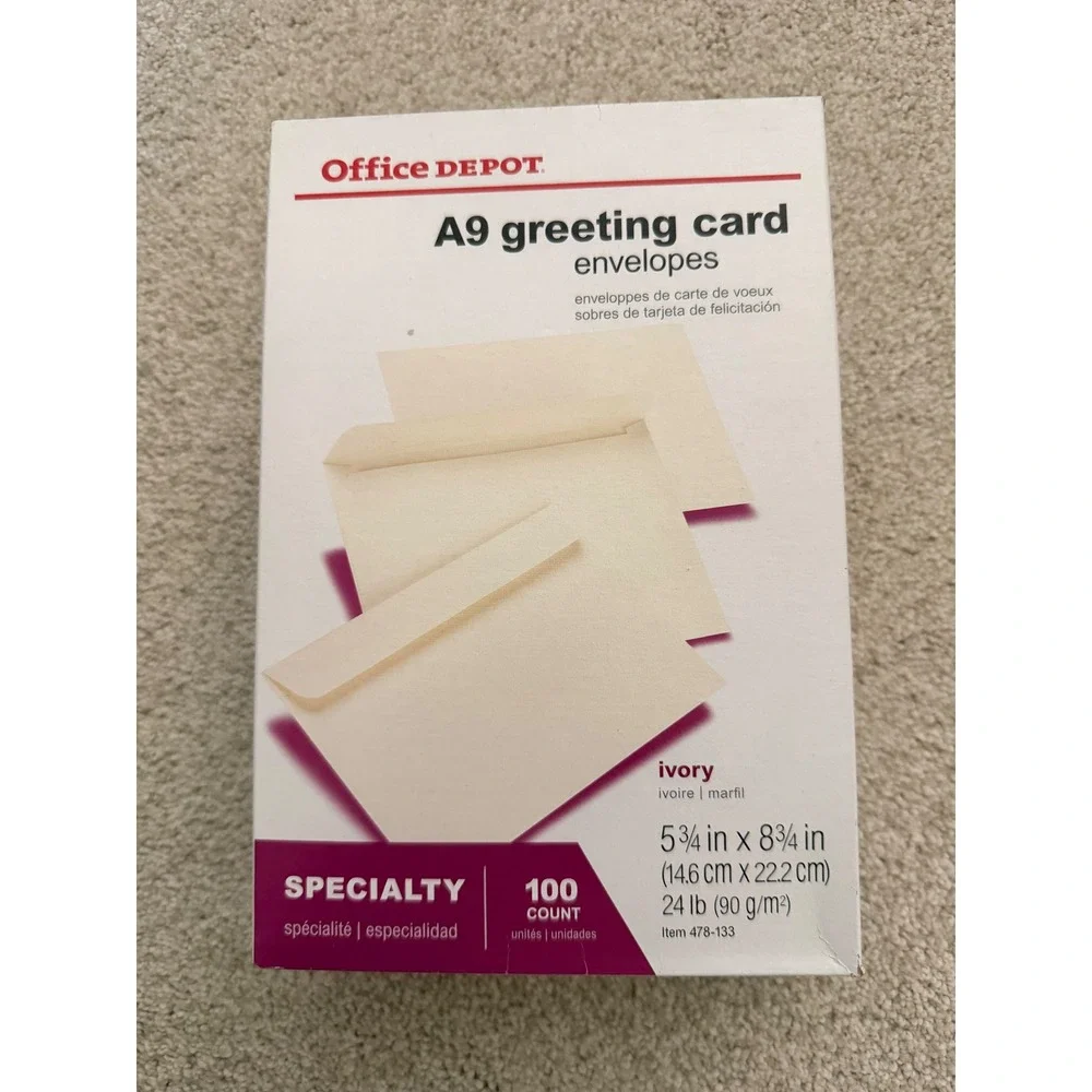 Office Depot A9 Greeting Card Envelopes 100ct Ivory 5.75x8.75 Specialty 24lb